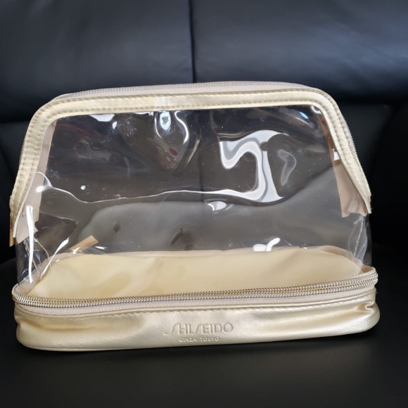 Shiseido Two Pocket Gold Cosmetic Bag - New without tag - Picture 1 of 3
